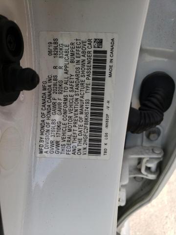 2HGFC2F88KH574193 - 2019 HONDA CIVIC SPOR WHITE photo 10