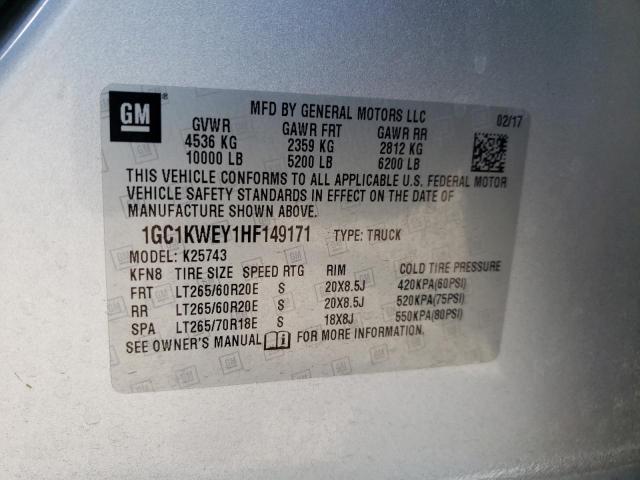 1GC1KWEY1HF149171 - 2017 CHEVROLET 2500 HD SILVER photo 10