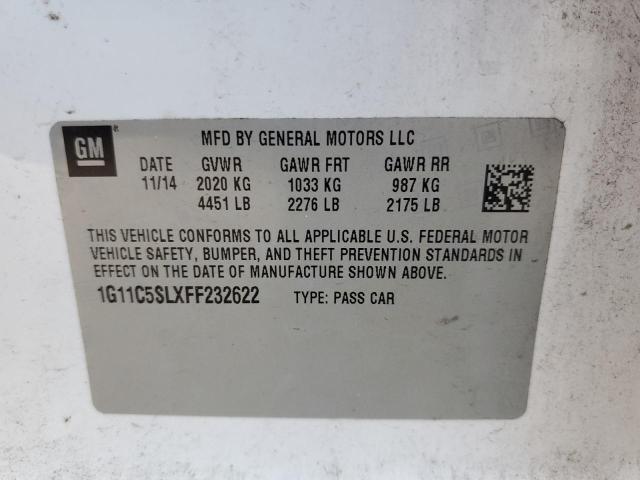 1G11C5SLXFF232622 - 2015 CHEVROLET MALIBU 1LT 白色 照片 10