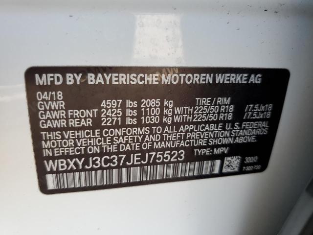 WBXYJ3C37JEJ75523 - 2018 BMW X2 SDRIVE2 WHITE photo 10