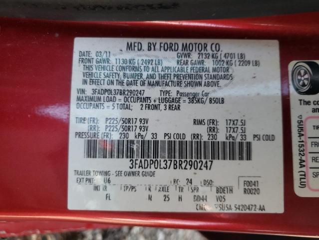 3FADP0L37BR290247 - 2011 FORD FUSION HYB MAROON photo 13