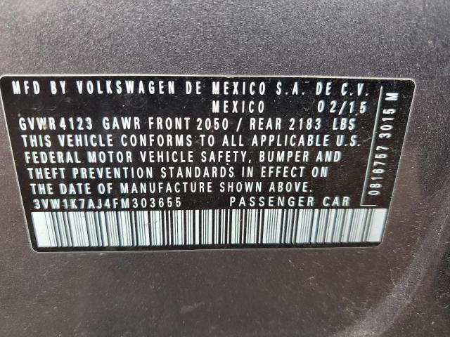 3VW1K7AJ4FM303655 - 2015 VOLKSWAGEN JETTA BASE 灰色 照片 10