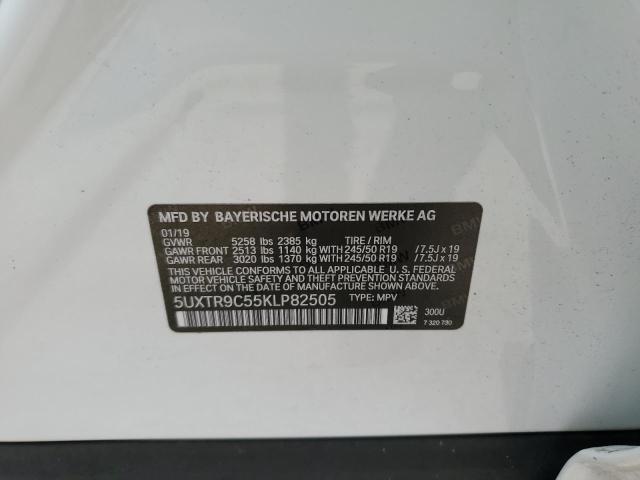 5UXTR9C55KLP82505 - 2019 BMW X3 XDRIVE3 WHITE photo 10