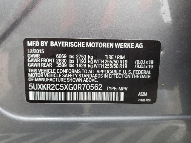 5UXKR2C5XG0R70562 - 2016 BMW X5 SDRIVE3 GRAY photo 10