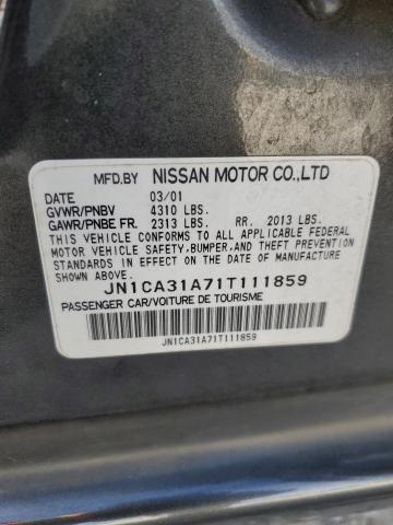 JN1CA31A71T111859 - 2001 NISSAN MAXIMA GXE GRAY photo 10