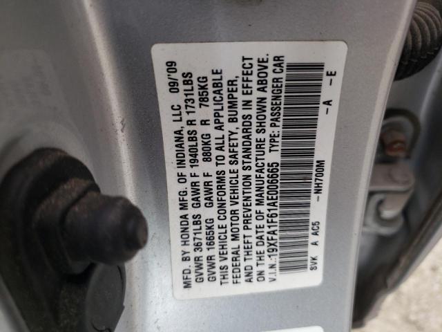 19XFA1F61AE006665 - 2010 HONDA CIVIC LX-S Gümüş foto 10