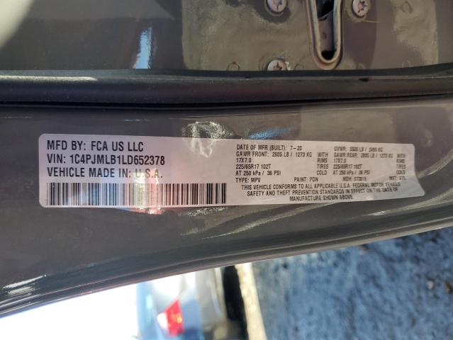 1C4PJMLB1LD652378 - 2020 JEEP CHEROKEE L GRAY photo 10