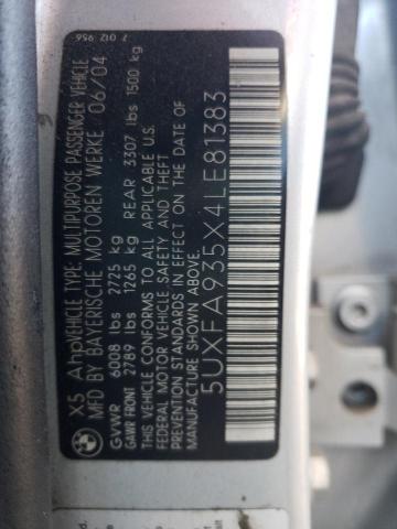 5UXFA935X4LE81383 - 2004 BMW X5 4.8IS SILVER photo 10