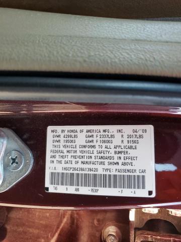 1HGCP26439A139420 - 2009 HONDA ACCORD LXP BURGUNDY photo 10