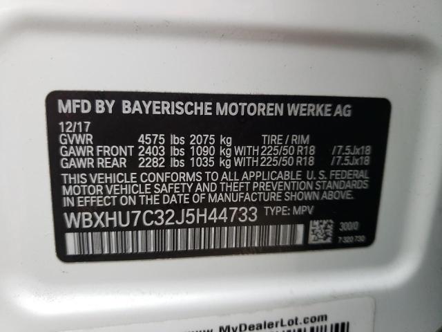 WBXHU7C32J5H44733 - 2018 BMW X1 SDRIVE2 WHITE photo 10