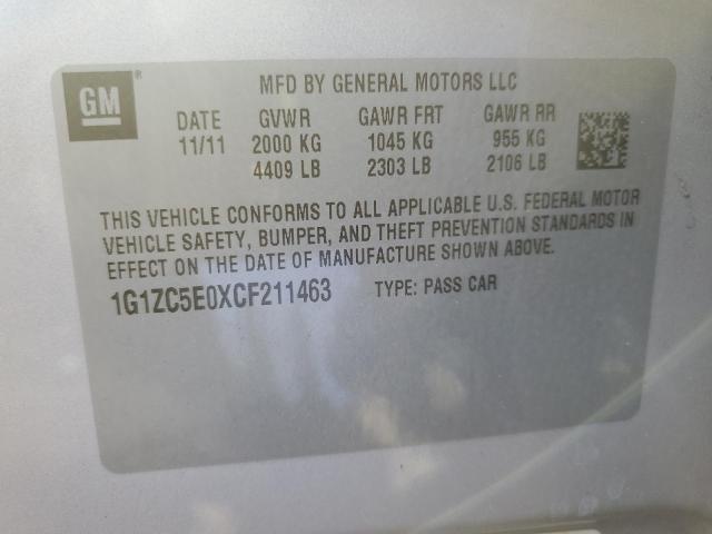 1G1ZC5E0XCF211463 - 2012 CHEVROLET MALIBU 1LT SILVER photo 10