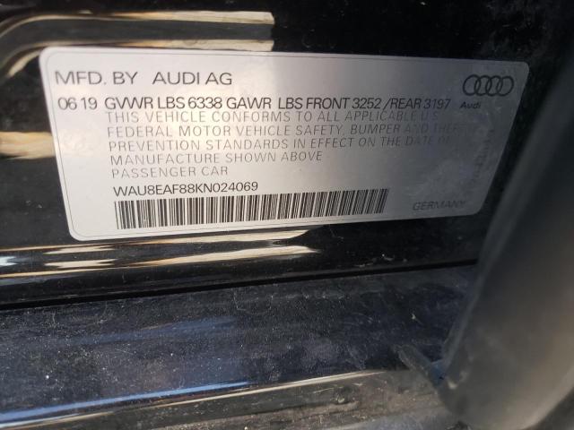 WAU8EAF88KN024069 - 2019 AUDI A8 L BLACK photo 10