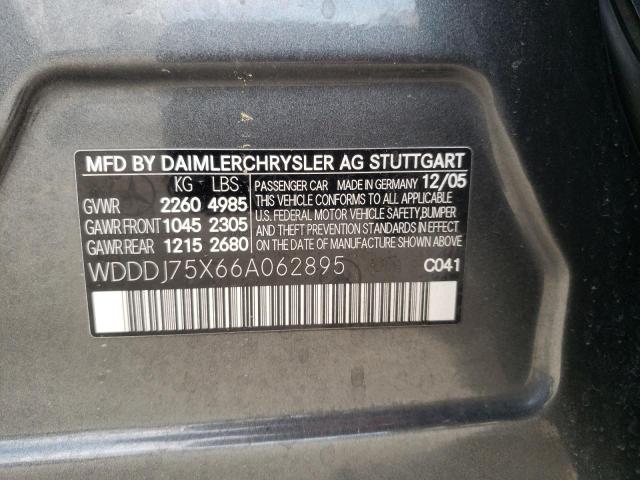 WDDDJ75X66A062895 - 2006 MERCEDES-BENZ CLS 500C GRAY photo 10