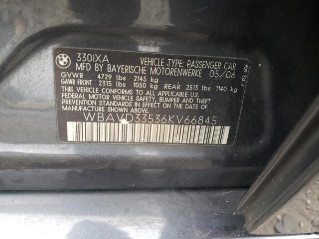 WBAVD33536KV66845 - 2006 BMW 3 SERIES GRAY photo 12