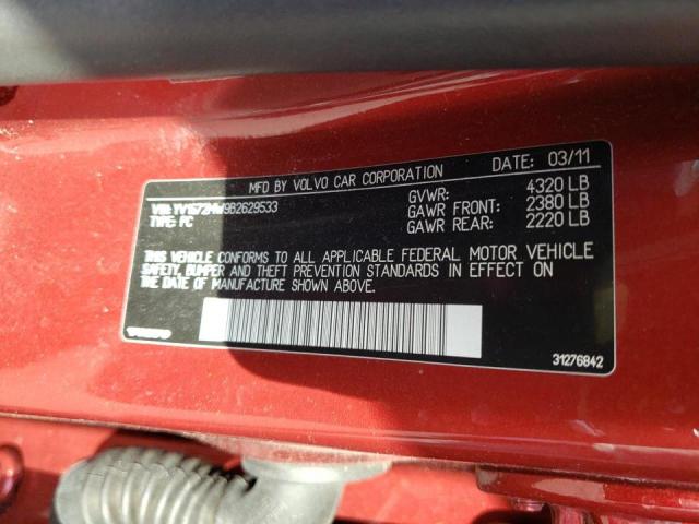 YV1672MW9B2629533 - 2011 VOLVO V50 T5 RED photo 10