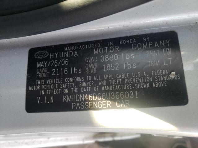 KMHDN46D66U366031 - 2006 HYUNDAI ELANTRA SILVER photo 10