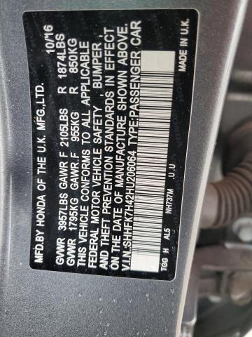 SHHFK7H42HU206064 - 2017 HONDA CIVIC SPOR GRAY photo 10