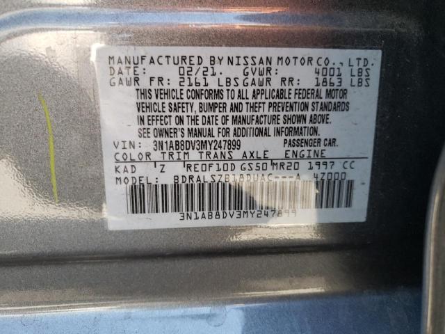 3N1AB8DV3MY247899 - 2021 NISSAN SENTRA SR CHARCOAL photo 10