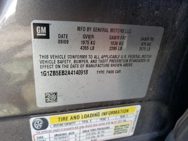 1G1ZB5EB2A4140918 - 2010 CHEVROLET MALIBU LS GRAY photo 10