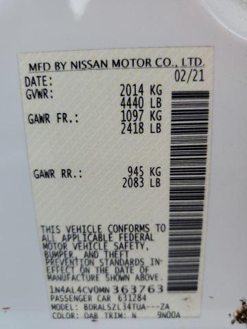 1N4AL4CV0MN363763 - 2021 NISSAN ALTIMA SR WHITE photo 10