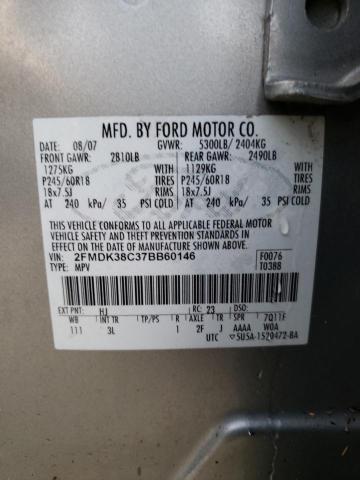 2FMDK38C37BB60146 - 2007 FORD EDGE SEL BEIGE photo 10