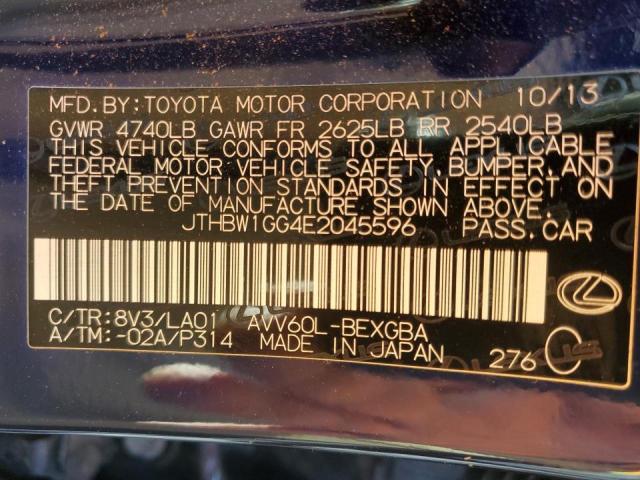 JTHBW1GG4E2045596 - 2014 LEXUS ES 300H BLUE photo 10