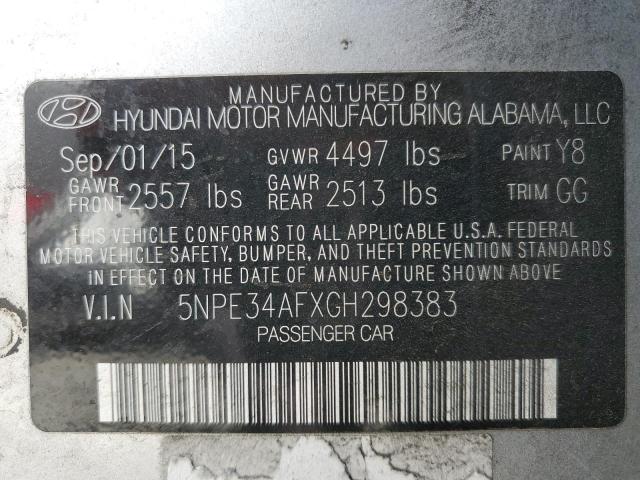 5NPE34AFXGH298383 - 2016 HYUNDAI SONATA SPO SILVER photo 10