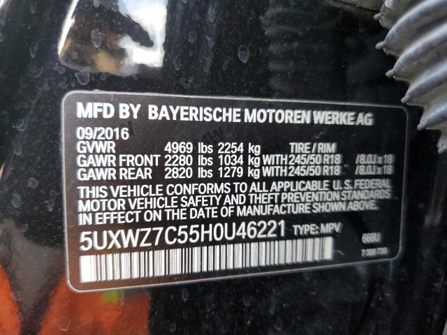 5UXWZ7C55H0U46221 - 2017 BMW X3 SDRIVE2 BLACK photo 10