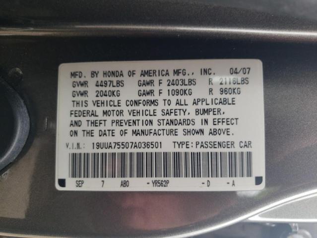 19UUA75507A036501 - 2007 ACURA TL TYPE S GRAY photo 10