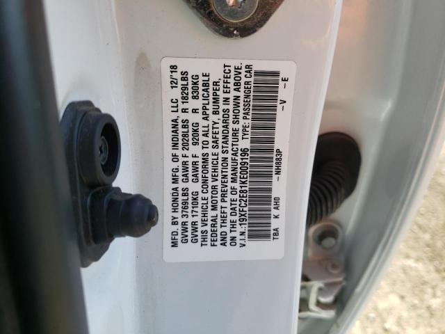 19XFC2E81KE009196 - 2019 HONDA CIVIC SPOR WHITE photo 10