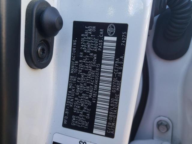 4T1BZ1HK4KU507615 - 2019 TOYOTA CAMRY XSE WHITE photo 10