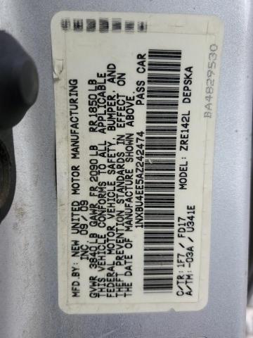 1NXBU4EE5AZ242474 - 2010 TOYOTA COROLA SILVER photo 10