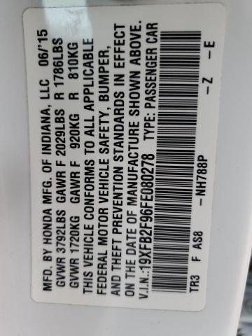 19XFB2F96FE080278 - 2015 HONDA CIVIC EXL 白色 照片 10