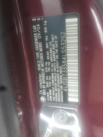 4USBT33584LS53252 - 2004 BMW Z4 2.5 BURGUNDY photo 10