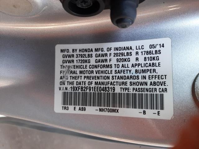 19XFB2F91EE048319 - 2014 HONDA CIVIC EXL Gümüş foto 10