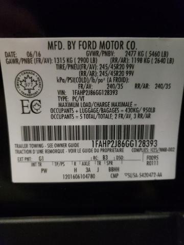 1FAHP2J86GG128393 - 2016 FORD TAURUS LIM BLACK photo 10