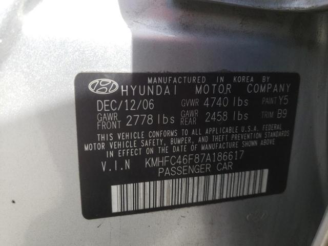 KMHFC46F87A186617 - 2007 HYUNDAI AZERA SE SILVER photo 10