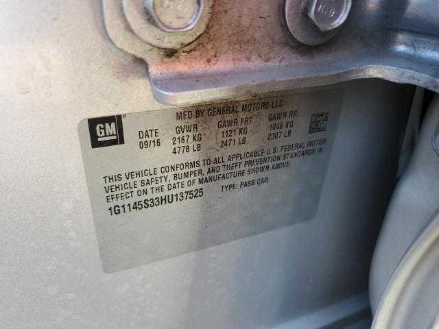 1G1145S33HU137525 - 2017 CHEVROLET IMPALA PRE ვერცხლისფერი ფოტო 10