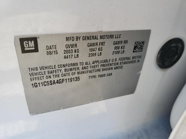 1G11C5SA4GF119135 - 2016 CHEVROLET MALIBU LIM 白色 照片 10