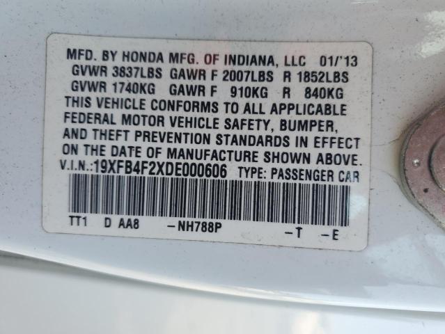 19XFB4F2XDE000606 - 2013 HONDA CIVIC HYBR WHITE photo 10