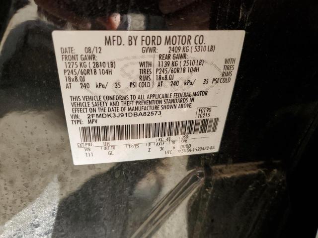 2FMDK3J91DBA82573 - 2013 FORD EDGE SEL BLACK photo 10