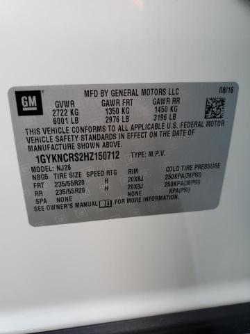 1GYKNCRS2HZ150712 - 2017 CADILLAC XT5 PREMIU WHITE photo 10