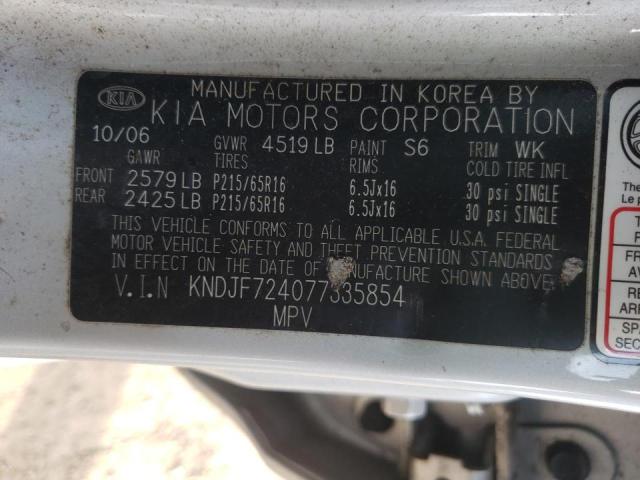 KNDJF724077335854 - 2007 KIA SPORTAGE SILVER photo 10