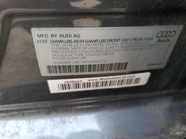 WAUDF78E78A039325 - 2008 AUDI A4 2.0T QU CHARCOAL photo 10