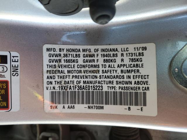 19XFA1F36AE015223 - 2010 HONDA CIVIC VP SILVER photo 10