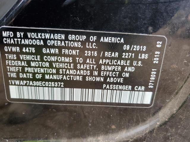 1VWAP7A30EC025372 - 2014 VOLKSWAGEN PASSAT BLACK photo 10