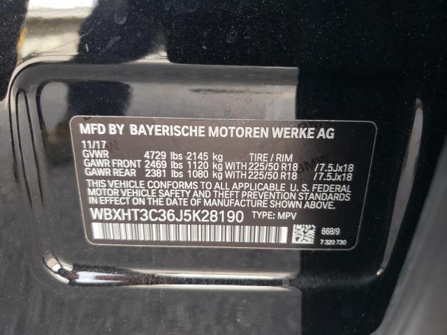 WBXHT3C36J5K28190 - 2018 BMW X1 XDRIVE2 BLACK photo 10