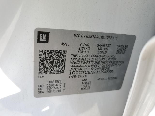 1GCGTCEN9J1294568 - 2018 CHEVROLET COLORADO L WHITE photo 10