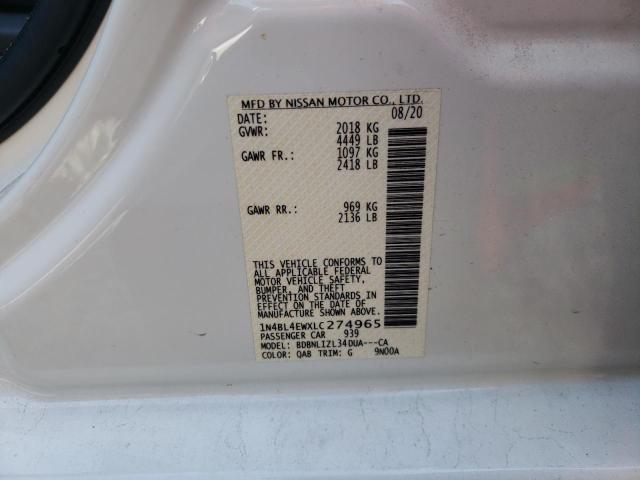 1N4BL4EWXLC274965 - 2020 NISSAN ALTIMA SL WHITE photo 10