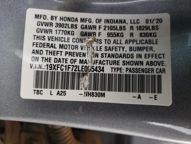 19XFC1F72LE005434 - 2020 HONDA CIVIC EXL Srebrny zdjęcie 10